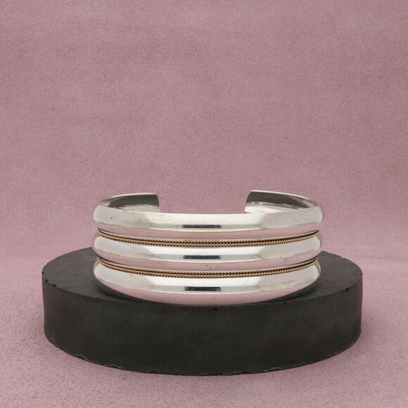 tiffany & co sterling silver & 14k gold rope scalloped cuff bracelet size 6.25in - Picture 1 of 3